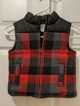 Crazy 8 Youth 2-3 Years Quilted Vest Red/Grey Plaid 100% Cotton Outer Shell - £16.52 GBP