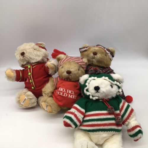 4 Vtg Gorham Christmas Teddy Bears Stuffed Plush 1985 1986 1987 Ho Ho Hold Me PJ - £39.83 GBP