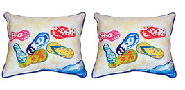 Pair of Betsy Drake Six Flip Flops Large Indoor Outdoor Pillows 18x18 - £71.21 GBP