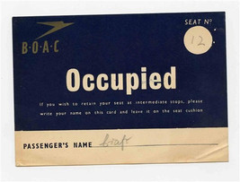 B O A C Seat Occupied Card 1946 Place Card British Overseas Airways Corp... - $87.12