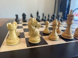 LARGE 3.25&quot; King Ebony and White Finish Staunton Chess Set 19&quot; Ebony Col... - $297.00