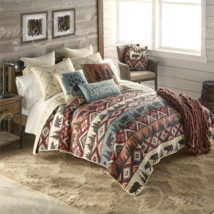 Donna Sharp Bear Totem Queen 3- Piece Quilt Set Lodge Cabin Red Tan &amp; Tote New - £65.02 GBP