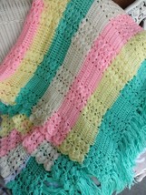 Large Hand-made Crotchet Afghan Blanket ~ 90&quot; X 80&quot; - £51.36 GBP