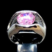 Sterling silver Solitaire ring with a Sparkling Pink CZ stone high polished 925  - $85.00