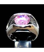 Sterling silver Solitaire ring with a Sparkling Pink CZ stone high polis... - $115.75 CAD