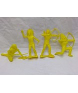 Lot Of (4) Vintage 1960s Yellow Indian Toy Soldier Figures 3&quot; Unbranded - $21.77