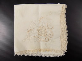 3 Vintage White Handkerchiefs Ornate Embroidered Design Crocheted Trim 11 X 11&quot; - £4.43 GBP