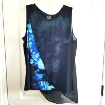 Ruff Hewn Black Floral Sleeveless Blouse Size L Blue Flower Tank Top Str... - £4.59 GBP