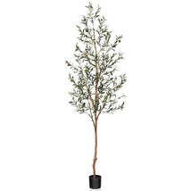 Artificial Olive Tree, 7Ft Tall Fake Silk Plants With Natural Wood Trunk... - $100.99