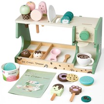 Wooden Ice Cream Toy, 3-In-1 Ice Cream Counter With Coffee Maker 28 Pcs Toddler  - £59.14 GBP