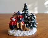 BROKEN* Mervyn&#39;s Christmas Village Square Boy Girl Sitting on Bench Dog ... - $6.65