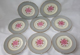 Coalport Vintage Romance HP Signed Pink Rose Set of 8 Bread &amp; Butter Plates - £54.35 GBP