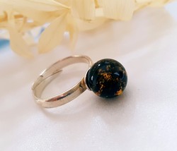Natural Baltic Amber Ring / Round Amber Beads / Certified Baltic Amber / Leather - £57.42 GBP