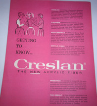 Getting To Know Creslan The New Acrylic Fiber Flyer 1960s - €2,61 EUR
