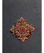 Vintage Ruby RED rhinestone Brooch faceted glass stones Aurora Borealis - $34.63 CAD