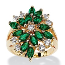 Marquise Emerald Green And White Crystal Cluster 18K Gold Ring Size 6 7 8 9 10 - £63.92 GBP