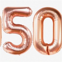 Fabulous Rose Gold 50th Celebration Kit: Jumbo 40&quot; Number Balloon, Elegant Birth - £21.43 GBP