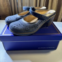 White Mountain Gull Women&#39;s Mule Mary Jane Clogs Blue Suede Perforated S... - $16.83