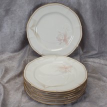 Noritake Imperial Blossom Dinner Plates 10 1/2&quot; Gold Trim Lot of 8 NEAR MINT - £77.53 GBP
