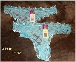 Nwt Hers By Herman Lot Of 2 Light Aqua Blue Lace Thongs/Panties Large - £3.99 GBP