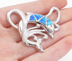 925 Sterling Silver - Blue Fire Opal Shiny Leaping Dolphin Pendant - PT5048 - £37.85 GBP