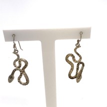 Vintage Signed Sterling Handmade Carved Coil Snake Gothic Drop Dangle Earrings - £31.03 GBP