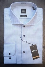HUGO BOSS Uomo Max Sharp Fit Blu Scozzese Cotone Organico Camicia 41 16 32/33 - £51.15 GBP