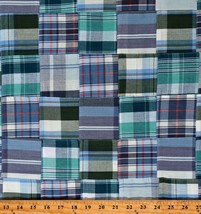 Cotton Stitched Patchwork Plaid Retro Blue Green Fabric by the Yard D274.42 - £7.95 GBP