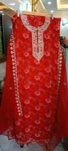 Pure Organza Silk Semi Stitched Salwar Suit Set, Red Big Digital Floral Print wi - £59.53 GBP