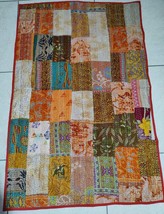 Patchwork Silk Patola Indian Handmade Kantha Quilt Blanket Bedspread Coverlet - £30.16 GBP+