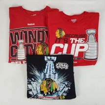 Lot (3) Chicago Blackhawks Stanley Cup T-Shirts L-XL Reebok Majestic 2013 2015 - £19.55 GBP