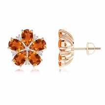 Citrine Pear-Shaped Stud Earrings with Diamond in 14K Gold (Grade-AAAA , 6x4MM) - £750.24 GBP