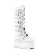 SALE DEMONIA DAMNED-318 Punk Gothic Buckle Strap White Platform Knee Boots 8 - $86.97