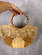 Vintage seagrass Straw Bag Tote Purse boho beach Double Wooden Handle - $32.17