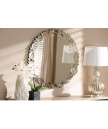 Carson Silver Finished Round Petal Leaf Accent Wall Mirror - $4,623.75 MXN