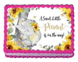 A Little Peanut Elephant Is On It&#39;s Way Sunflowers Edible Image Edible B... - £13.19 GBP