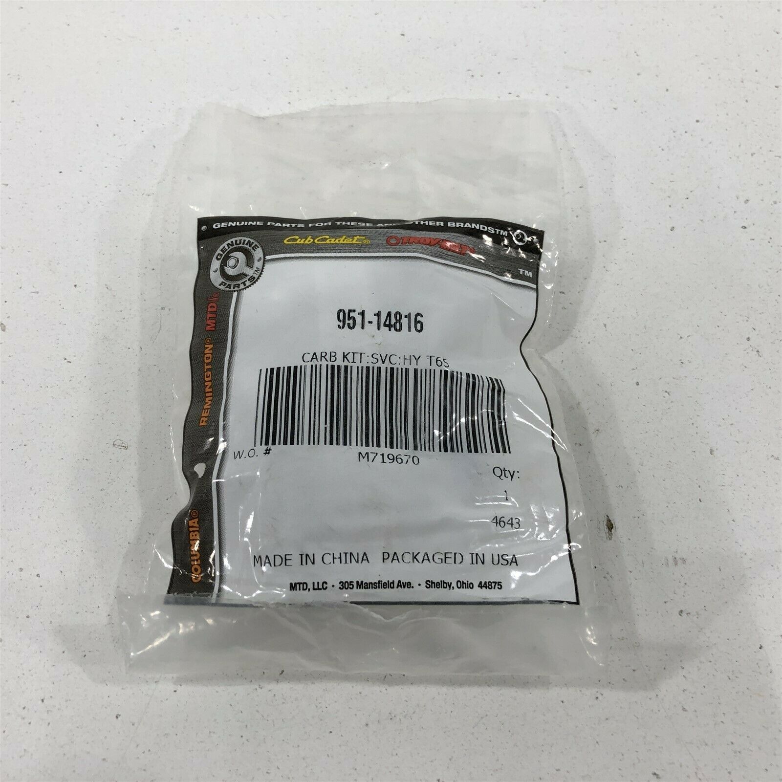 Genuine MTD 951-14816 Carb Kit Cub Cadet Troy Bilt Columbia Remington - £23.91 GBP