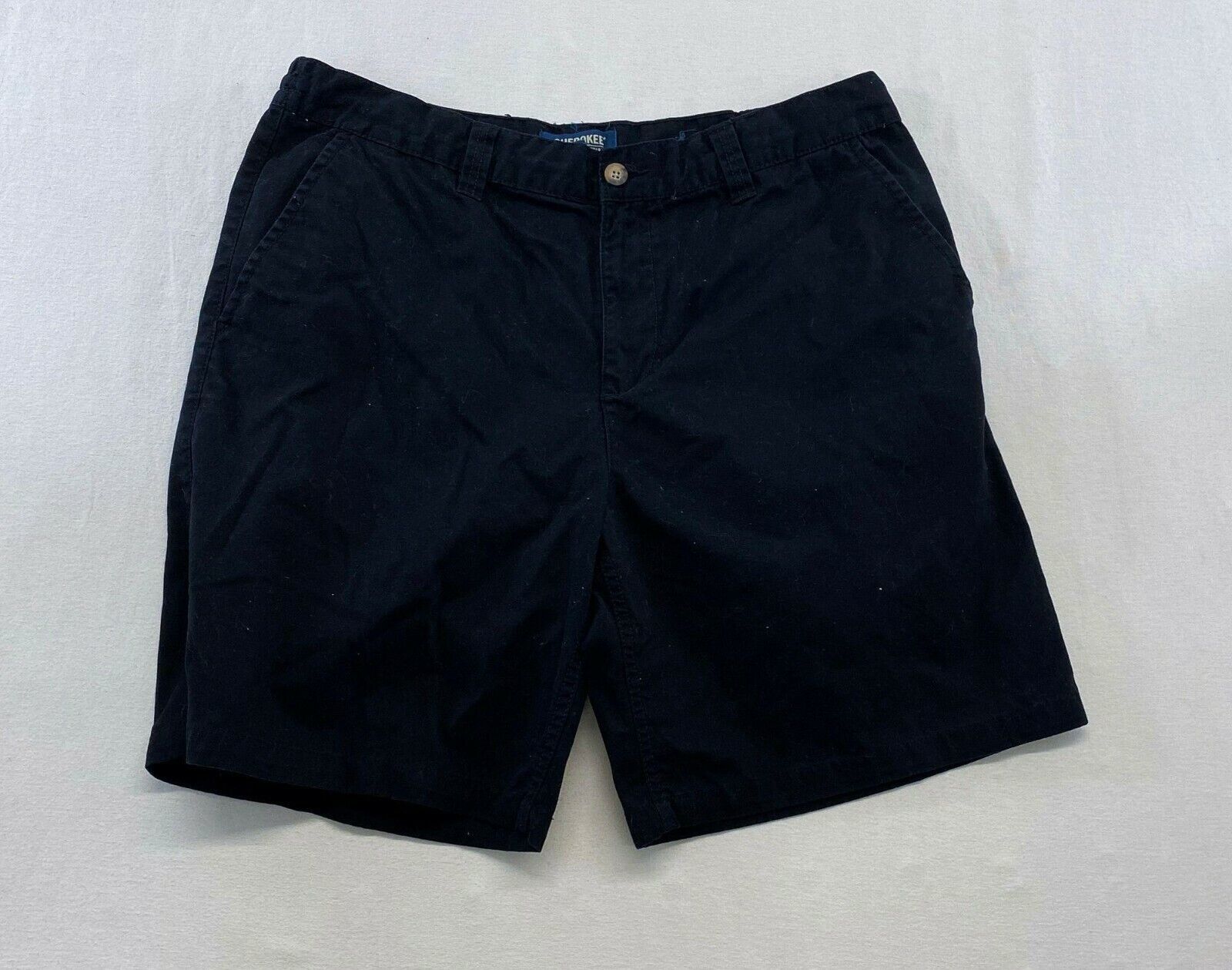 Cherokee Men&#39;s Khaki Shorts Size Large Black Cotton Flat Front - $7.92