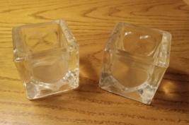 Candle Holder Tealight  hearts heavy Clear Glass Small x2 - £7.56 GBP