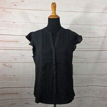 Larry Levine Women's Black &amp; White Polka Dot Short Sleeve Blouse Size La... - $18.81