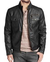 Men Leather Jacket Black Slim fit Biker Motorcycle Genuine Lambskin Jacket MJ025 - £91.77 GBP
