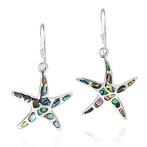 Mystical Sea Life Starfish Abalone Shell Inlay Sterling Silver Dangle Earrings - £16.80 GBP
