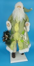 Christmas Decor Santa Doll Figurine 19&quot; in Light Green Coat Free Standing 1990s - £20.48 GBP