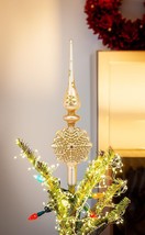 Gold Snowflake Tree Topper 13" High Glass Geometric Design Glittery image 2