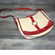 BRIGHTON - Vintage Red Croc &amp; Cream Pebbled Leather Bag - £45.64 GBP