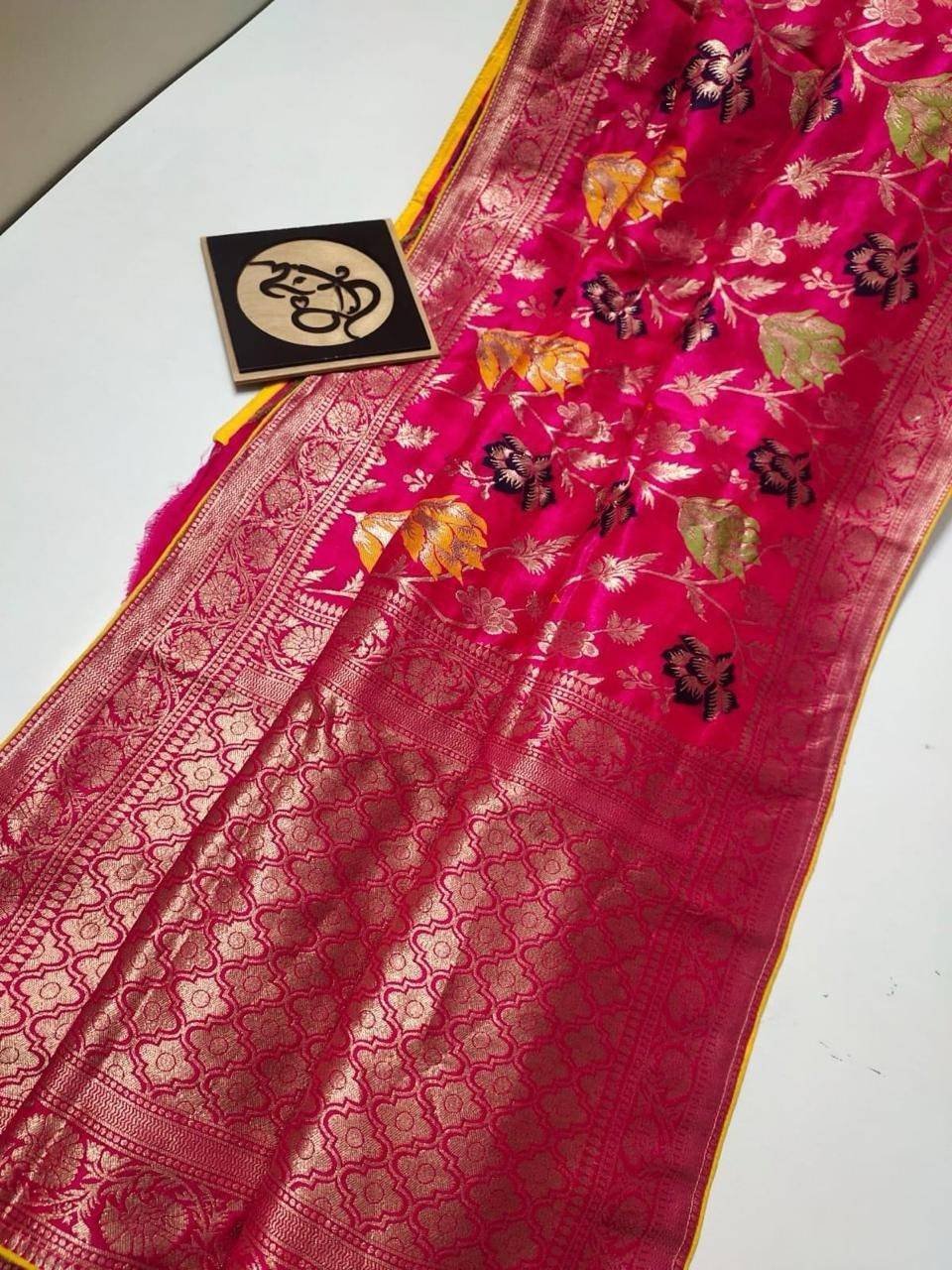 Primary image for Banarasi Zari Weaving Saree in Dola Silk, contrast piping with stunning blouse, 