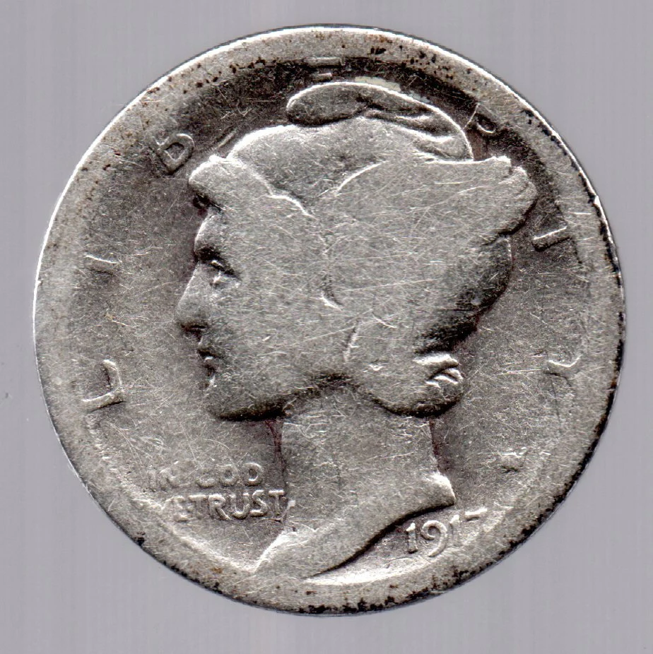 1917 S Mercury Dime - Silver - Heavy wear - £9.37 GBP