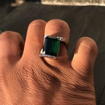 Big Emerald Mens Contemporary Ring Handmade 925 Silver Jewelry Chritsmas Gift - £40.82 GBP