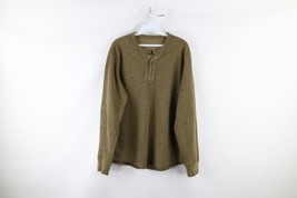 Vintage Streetwear Mens Large Faded Blank Long Sleeve Henley T-Shirt Olive Green - £30.54 GBP