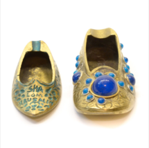 2 Vintage Small Shoe Ashtray Slipper Jeweled Solid Brass Jerusalem Istanbul - £11.07 GBP